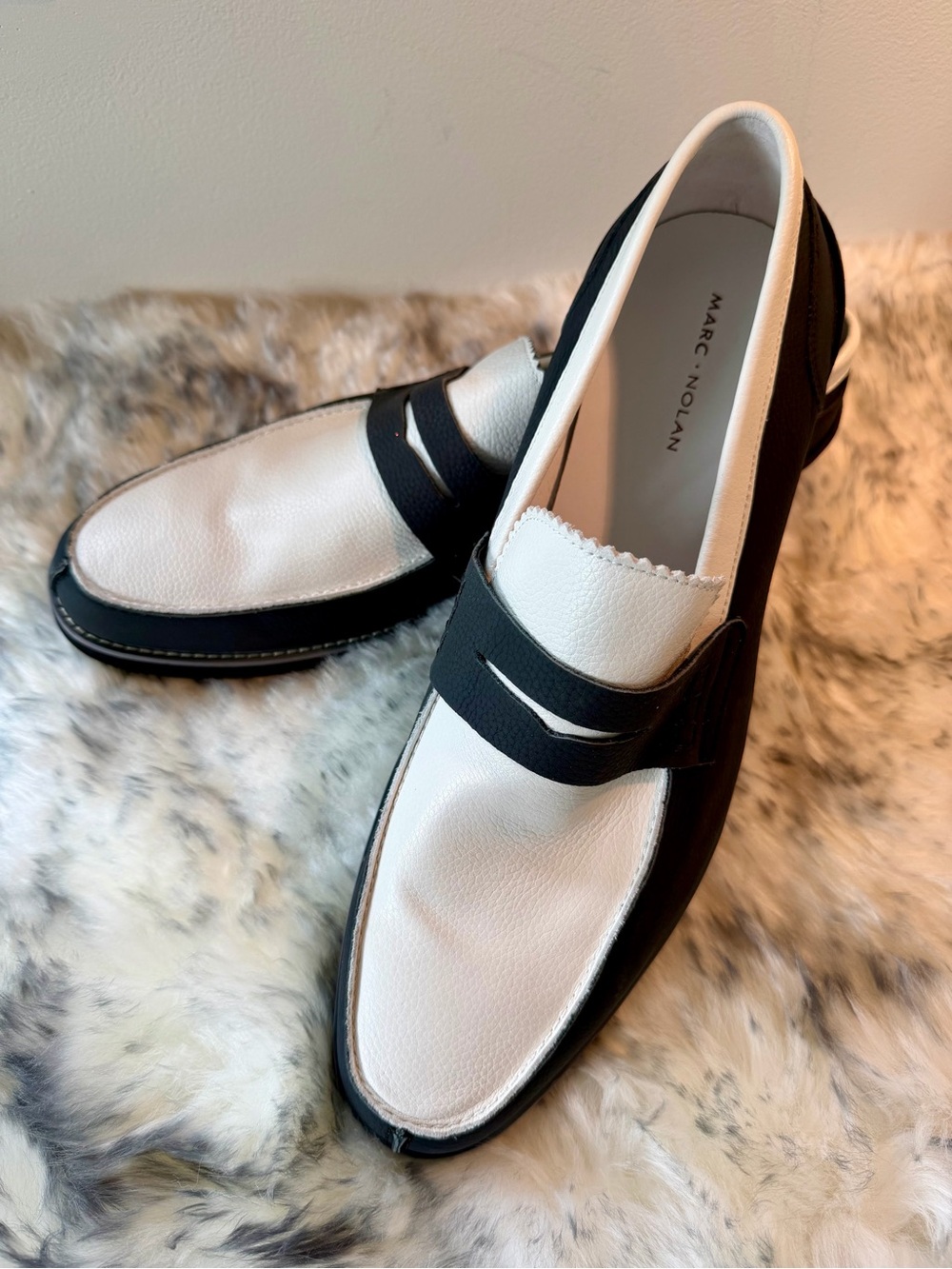 Marc Nolan Two-Tone Black & White Penny Loafers